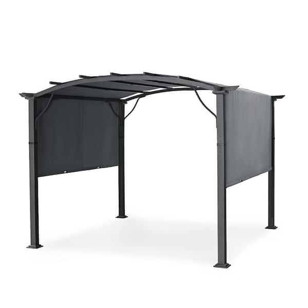 EGEIROSLIFE 10 ft. x 10 ft. Aluminum Outdoor Pergola with Slightly Arched Canopy and Gray Retractable Shade