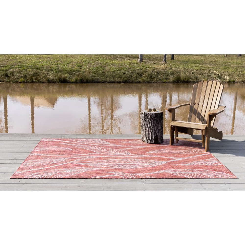 Rustic Red Abstract 9' x 12' Synthetic Outdoor Rug