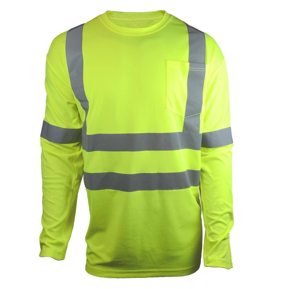 XIAKE Reflective T-Shirt Class 3 Long Sleeve Polo Collar Pocket T-Shirt,Hi-Visibility Yellow Small