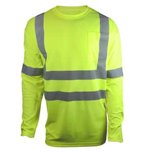 Men's ANSI Class 3 Large Hi-Visibility Long Sleeve Shirt with Reflective Tape