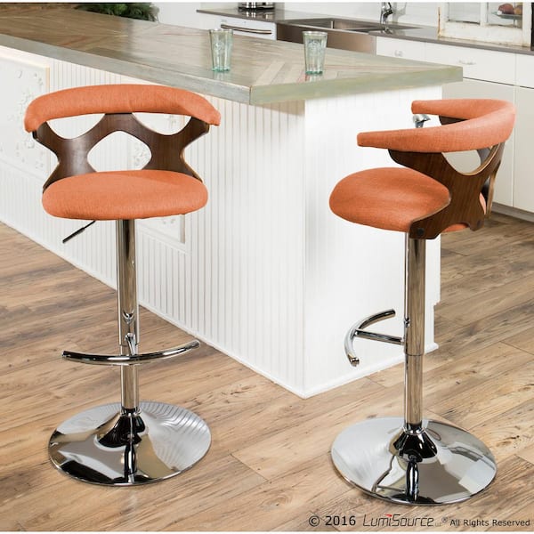 Lumisource Gardenia Walnut and Orange Adjustable Bar Stool BS-GARD