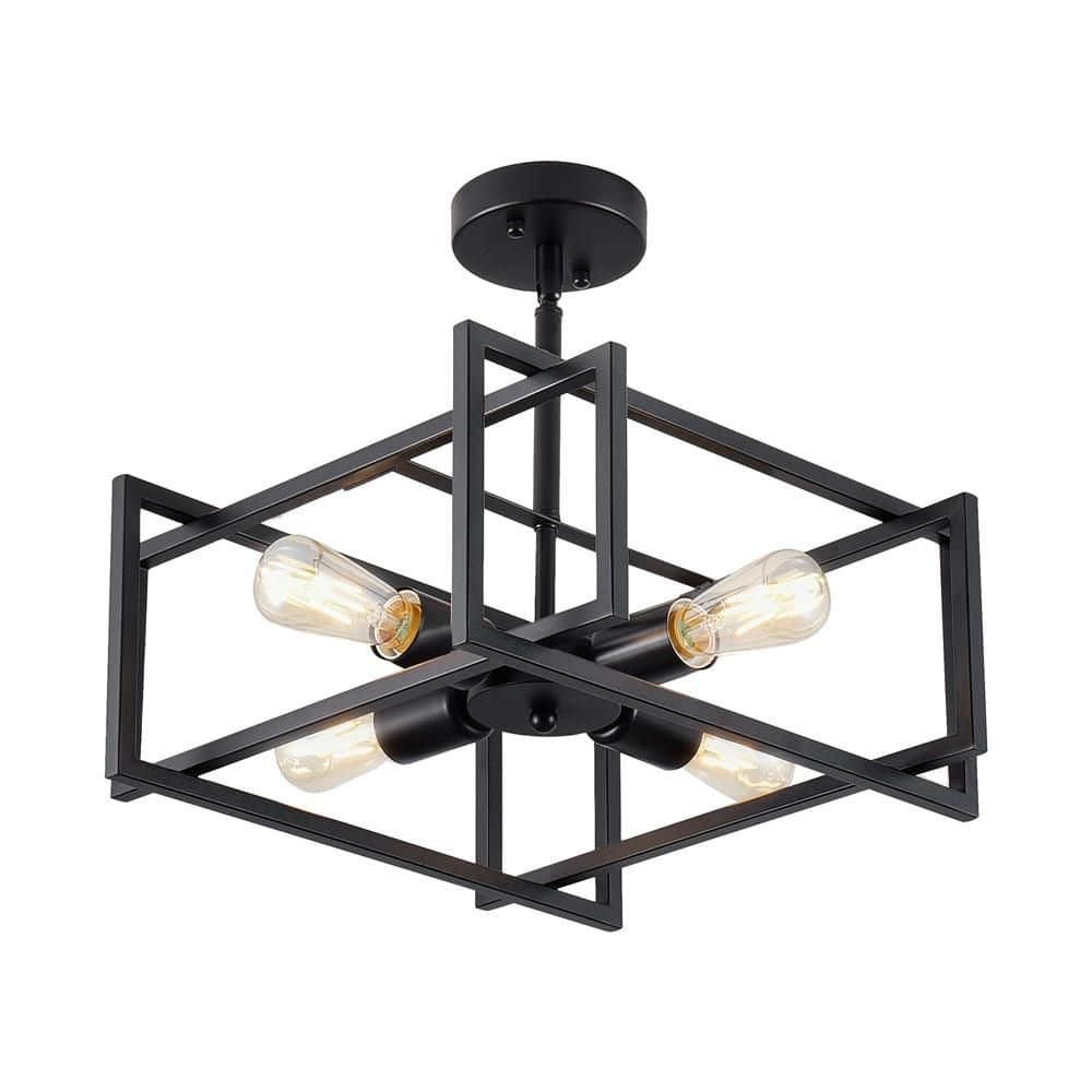 "4-Light 18.9"" Square Industrial Matte Black Base Semi-Flush Mount Ceiling Light for Kitchen Dining Room" price history on PriceWatchPro