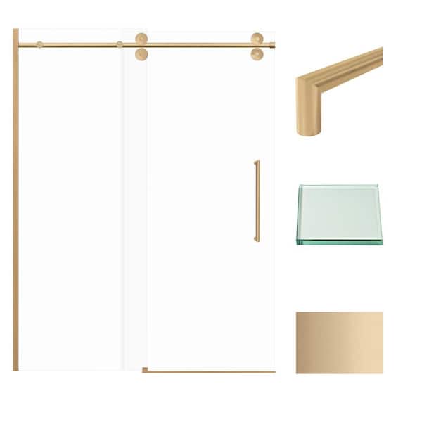 Transolid Teegan Plus 59 in. W x 80 in. H Sliding Door with Fixed Panel Semi-Frameless Shower Door with Clear Glass