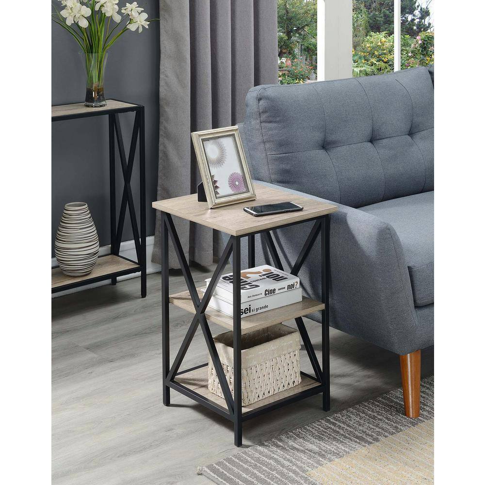 Sandstone and Black 3-Tier Wood and Metal End Table