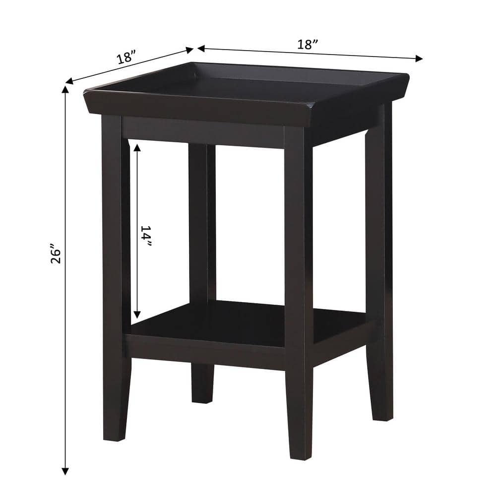 Ledgewood Black Solid Rubberwood Square End Table with Shelf