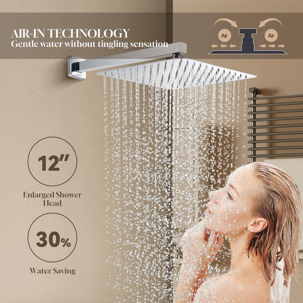 Chrome Dual Square Wall Mounted Shower System with Handheld and Body Jets