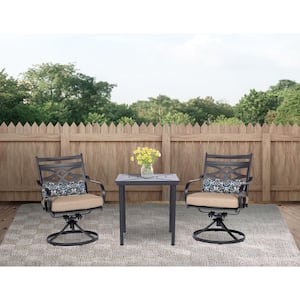 Montclair 3-Piece Steel Outdoor Bistro Set with Tan Cushions, 2 Swivel Rockers and 27 in. Table
