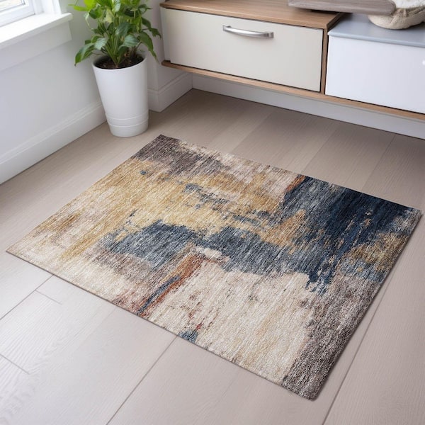 Mayfield Premium Machine Washable Abstract AMF1068 Gold 2 ft. x 3 ft. Area Rug