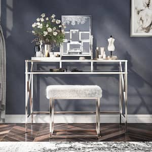 Helaine Contemporary 2-Piece in Chrome Metal Vanity and Stool Set