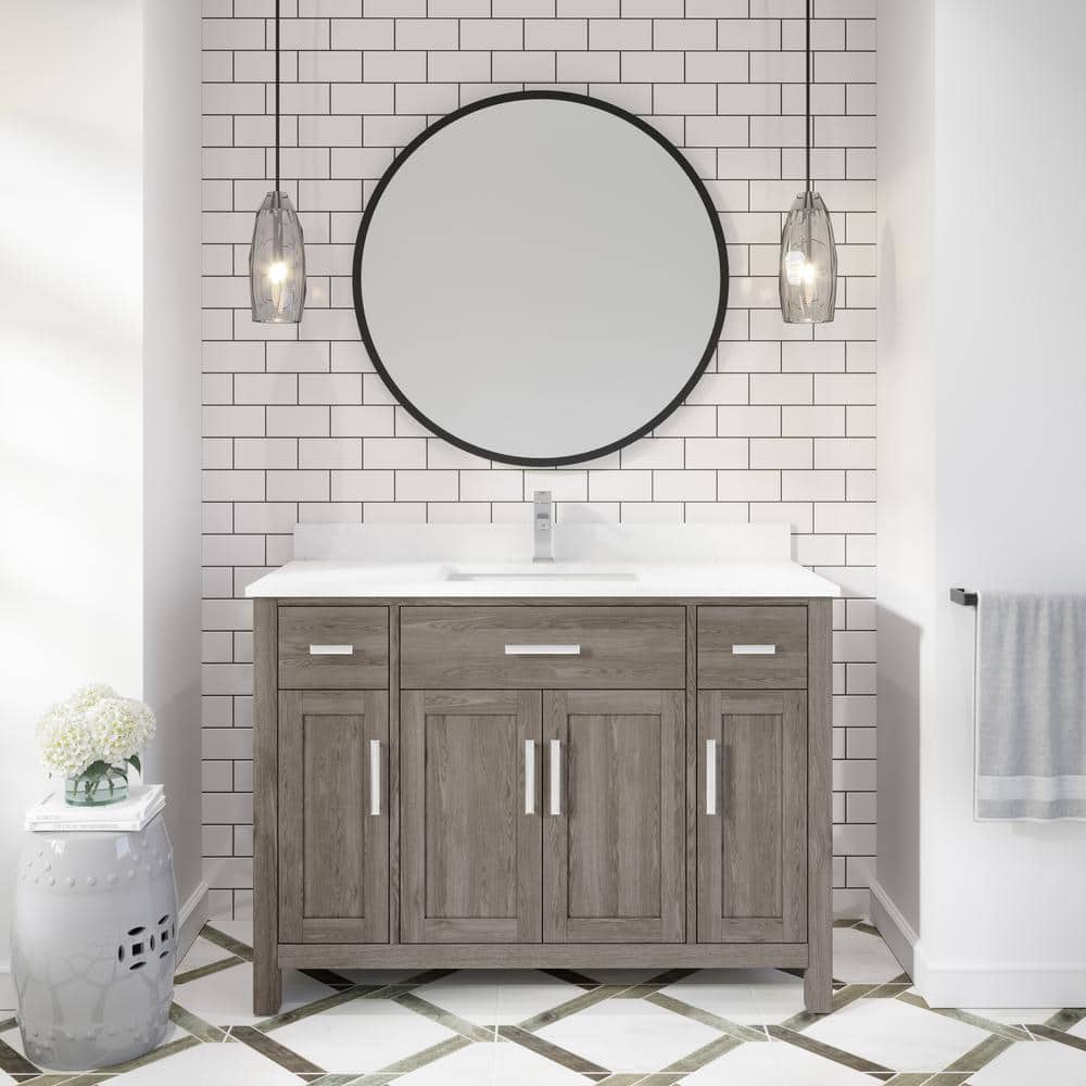 Kali 48 in. W x 22 in. D Bath Vanity in Gray ENGRD Stone Vanity Top in Whit