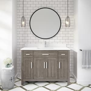 Kali 48 in. W x 22 in. D Bath Vanity in Gray ENGRD Stone Vanity Top in White with White Basin Power Bar and Organizer