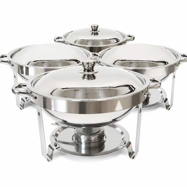 6 qt Silver Stainless Steel Round Chafing Dish Buffet Set of 4 for Catering Events