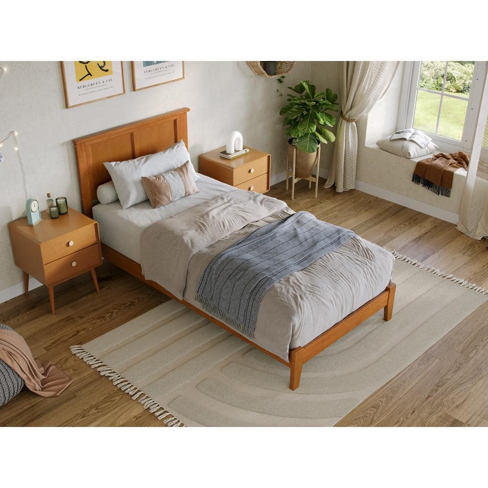 Madison Light Toffee Twin Wood Platform Bed with Headboard