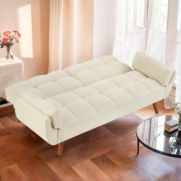 WONDER COMFORT Elegant 75 in. Beige Twin Size Sofa Bed Futon Convertible Couch Loveseat for Living Room TN 1830 BG The Home Depot