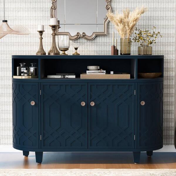 Lycvki 48 in. Navy Blue Kitchen Pantry Cabinet with Four Doors and