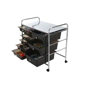 Top Shelf Metal 4-Wheeled Storage Drawer Cart with 9-Drawers in Silver/Black