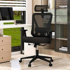 Fabric Adjustable Height Ergonomic Office Chair in Black with Adjustable Lumbar Support Tilting Function Headrest