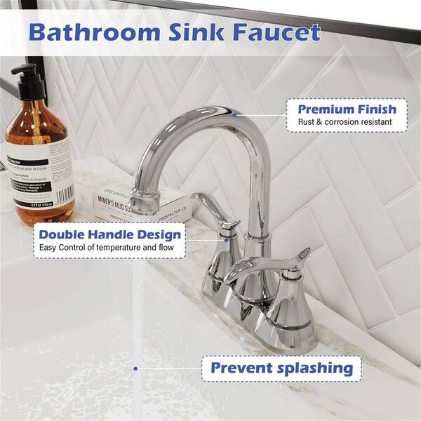 4 in. Centerset Double Handle 360° Swivel Bathroom Sink Faucet with Drain Kit Included in Chrome