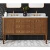 Collette 60 in W x 22 in D x 35 in H Double Sink Bath Vanity in Cinnamon Oak With White Carrara Marble Top
