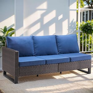 Valenta Brown Wicker Outdoor Sectional with Blue Cushions