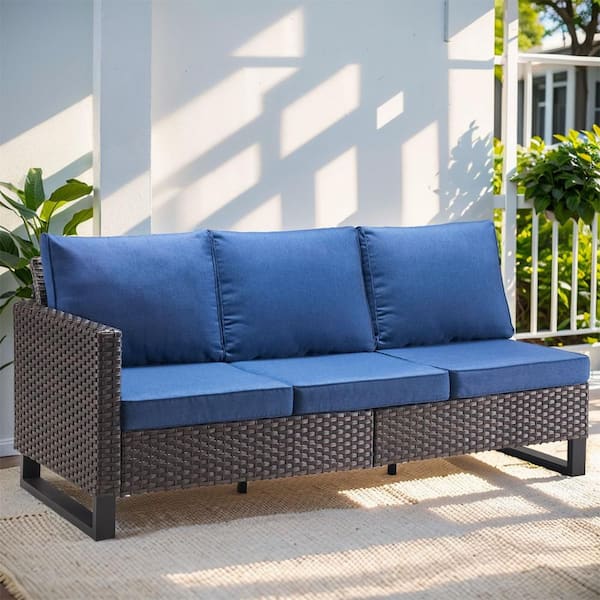 Gymojoy Valenta Brown Wicker Outdoor Sectional with Blue Cushions GM150 ...