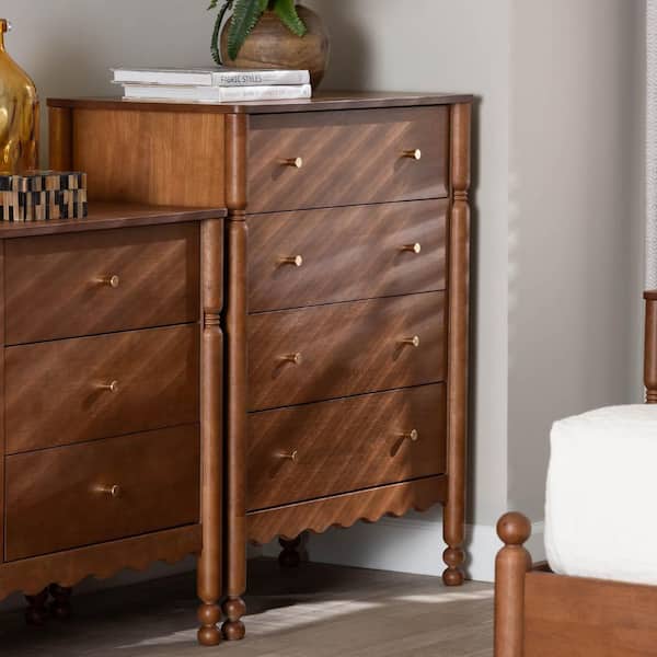 Hoffman Walnut Brown 4-Drawer 32.7 in. Chest of Drawers