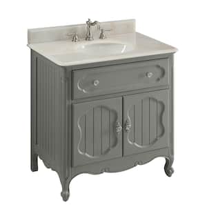 Knoxville 34 in.W x 21 in. D x 35 in. H Single Sink Bathroom Sink Vanity in grey with White Marble top