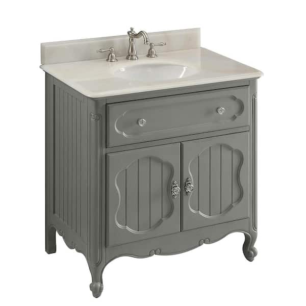 Benton Collection Knoxville 34 in. W x 21 in. D x 35 in. H Single Sink Bathroom Sink Vanity in grey with White Marble top