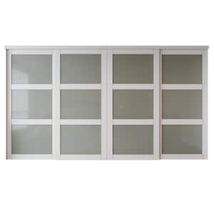 144 in. x 80 in. 3 Lites Frosted Glass MDF Closet Sliding Door with Hardware Kit