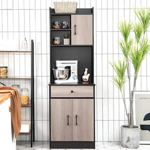 71 in. H Black Kitchen Pantry Dining Hutch Storage Cabinet with Microwave Stand and Adjustable Open Shelves