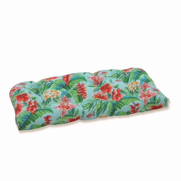 Pillow Perfect Tropical Rectangular Outdoor Bench Cushion in Blue