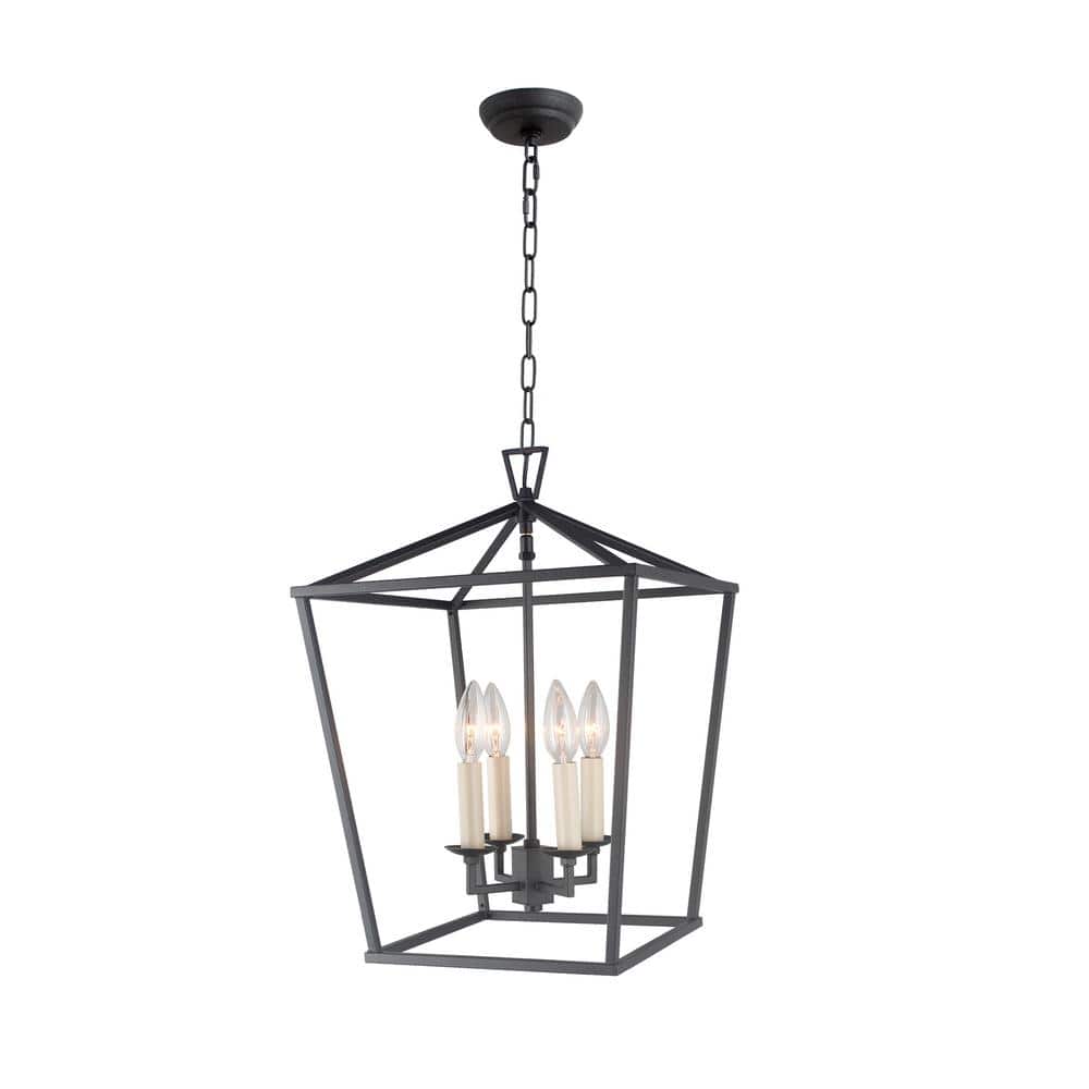 4-Light Antique Metal Lantern Chandelier