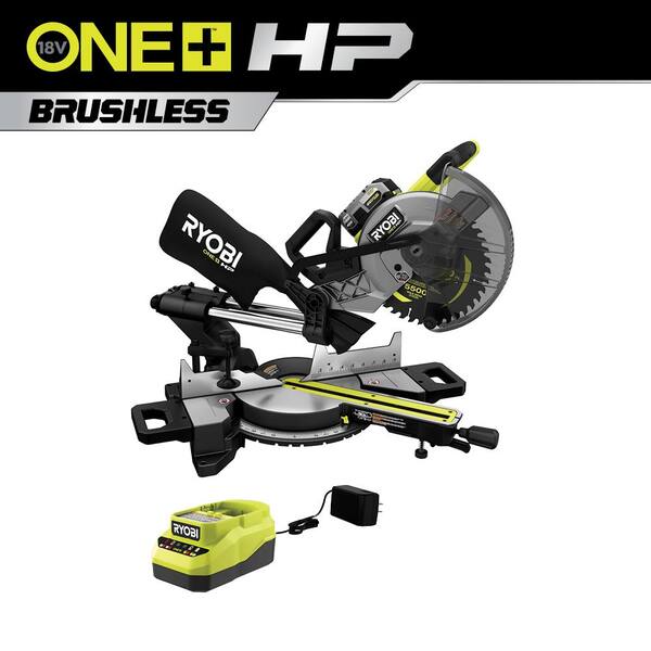 RYOBI ONE+ HP 18V Brushless Cordless 10 in. Sliding Compound Miter Saw Kit with 4.0 Ah HIGH PERFORMANCE Battery and Charger