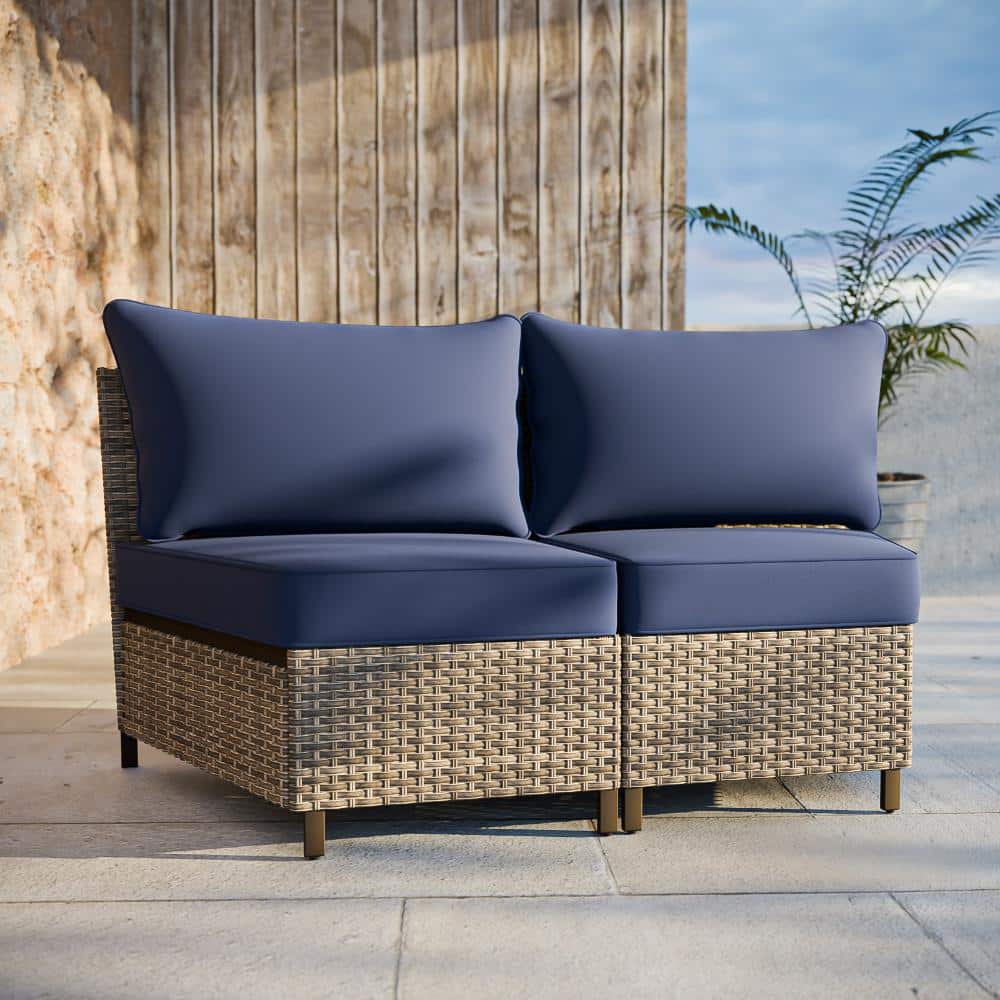 2-Seat Wicker Modular Sofa Trapezoidal Couch w/ Armless Hand-Woven PE Rattan Thickened Cushion for Poolside, 1 PC, Blue price history on PriceWatchPro