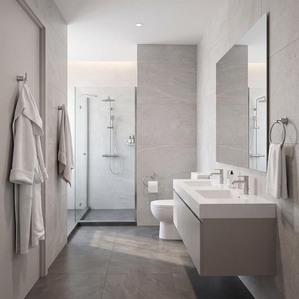 Wall Mounted 4-Piece Bathroom Hardware Set with Toilet Paper Holder,Towel Ring and Hooks in Brushed Nickel