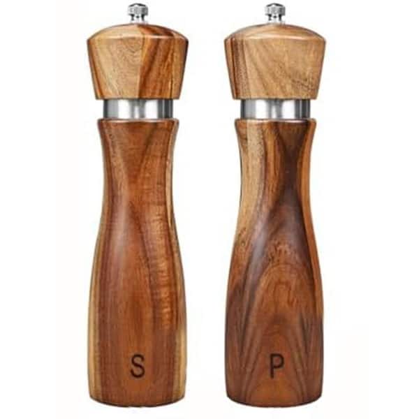 Acacia Wood Salt and Pepper Grinder Set Ceramic Core Adjustable Mill Shaker Tableware Gift 2 Pack 8 Inch