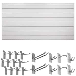48 in. H x 96 in. W Basic Bundle PVC Slatwall Panel Set with Locking Hook Kit in Dove Grey (20-Piece)