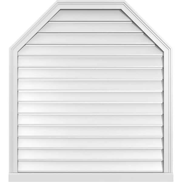 Ekena Millwork 38 in. x 42 in. Octagonal Top Surface Mount PVC Gable Vent: Functional with Brickmould Sill Frame
