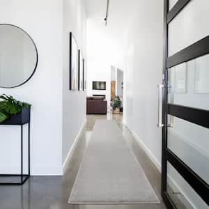Essentials 2 ft. x 20 ft. Silver Grey Solid Contemporary Kitchen Runner Indoor/Outdoor Area Rug