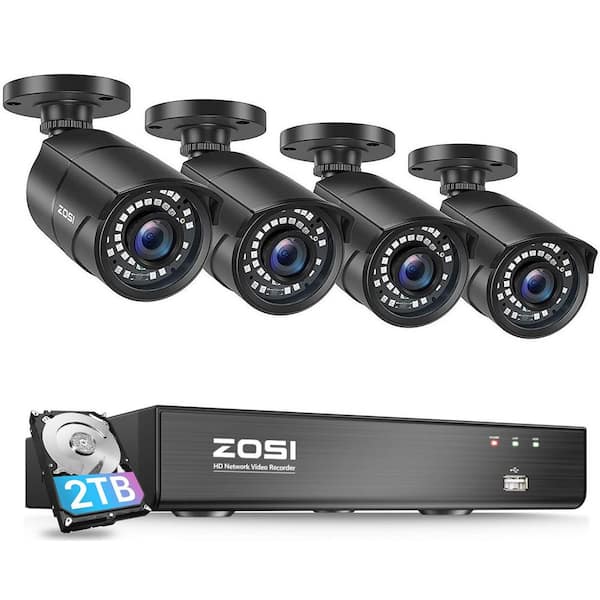 4K 8-Channel POE 2TB NVR Security Camera System with 4-Wired 5MP Outdoor Bullet Cameras, 120 ft. Night Vision