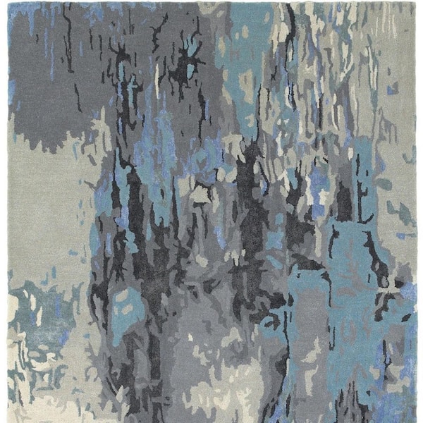 10 ft. x 13 ft. Blue, Gray Abstract Washable Area Rug