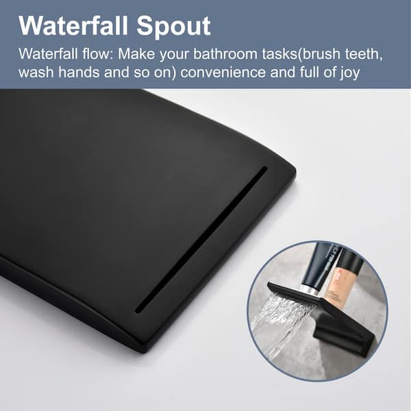 Single Handle Wall Mounted Bathroom Faucet, Waterfall Bathtub Shower Faucet in Matte Black
