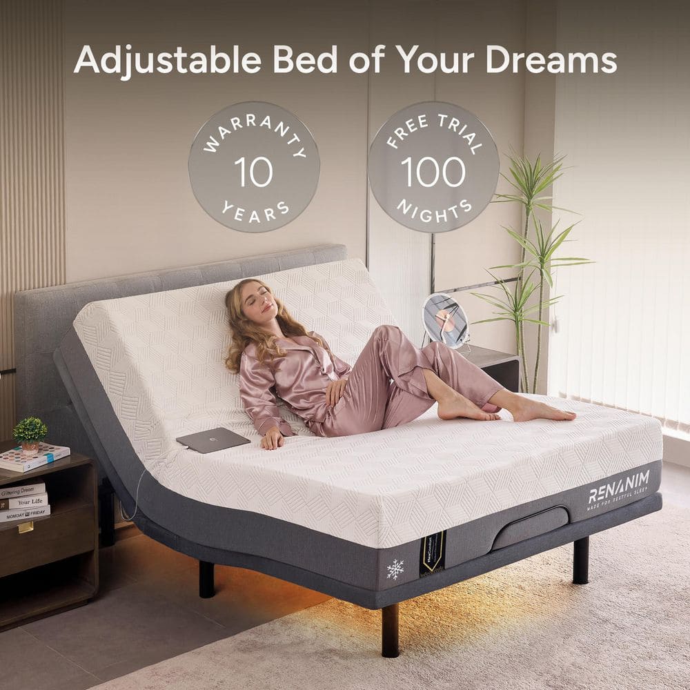 Gray Twin XL Adjustable Bed Frame Plus Firm Cooling Gel Memory Foam Mattress-Massage, USB, Under Bed Light, APP, Remote - thumbnail 10