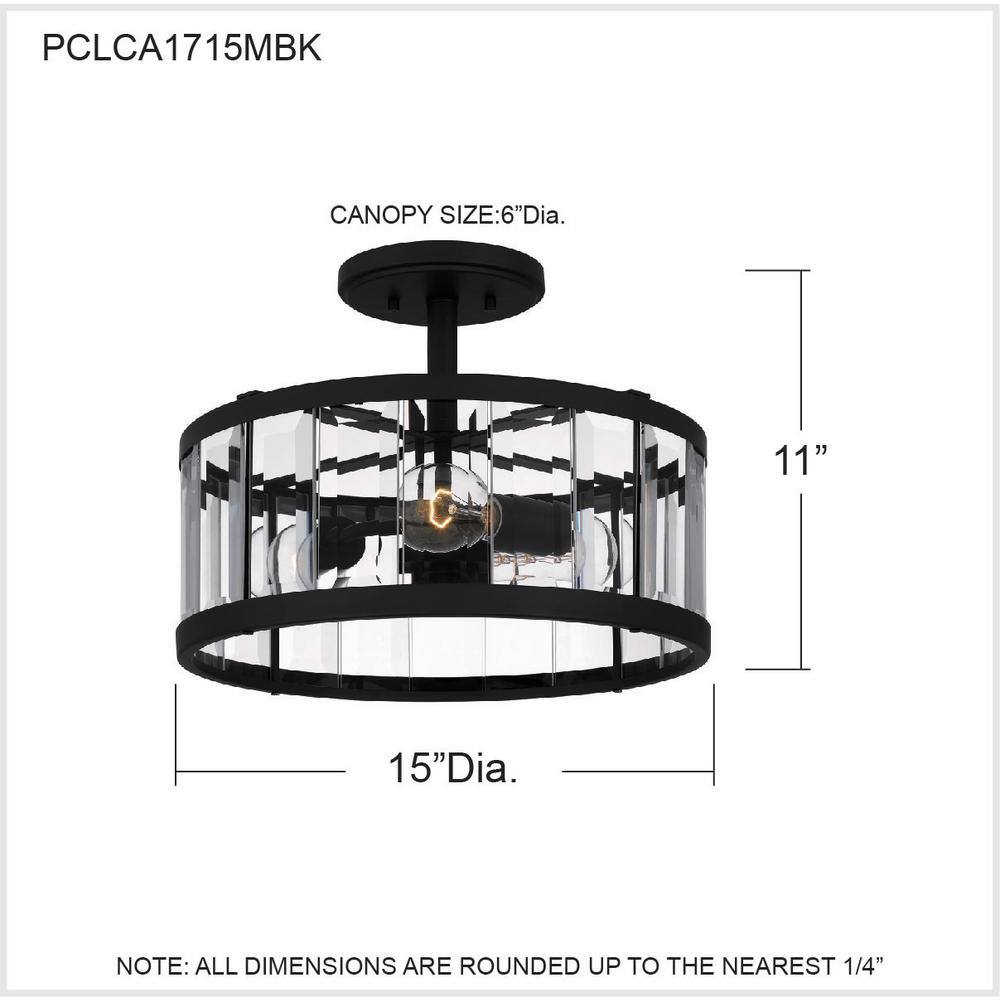 Lucia Matte Black and Glass Drum Semi-Flush Mount Light