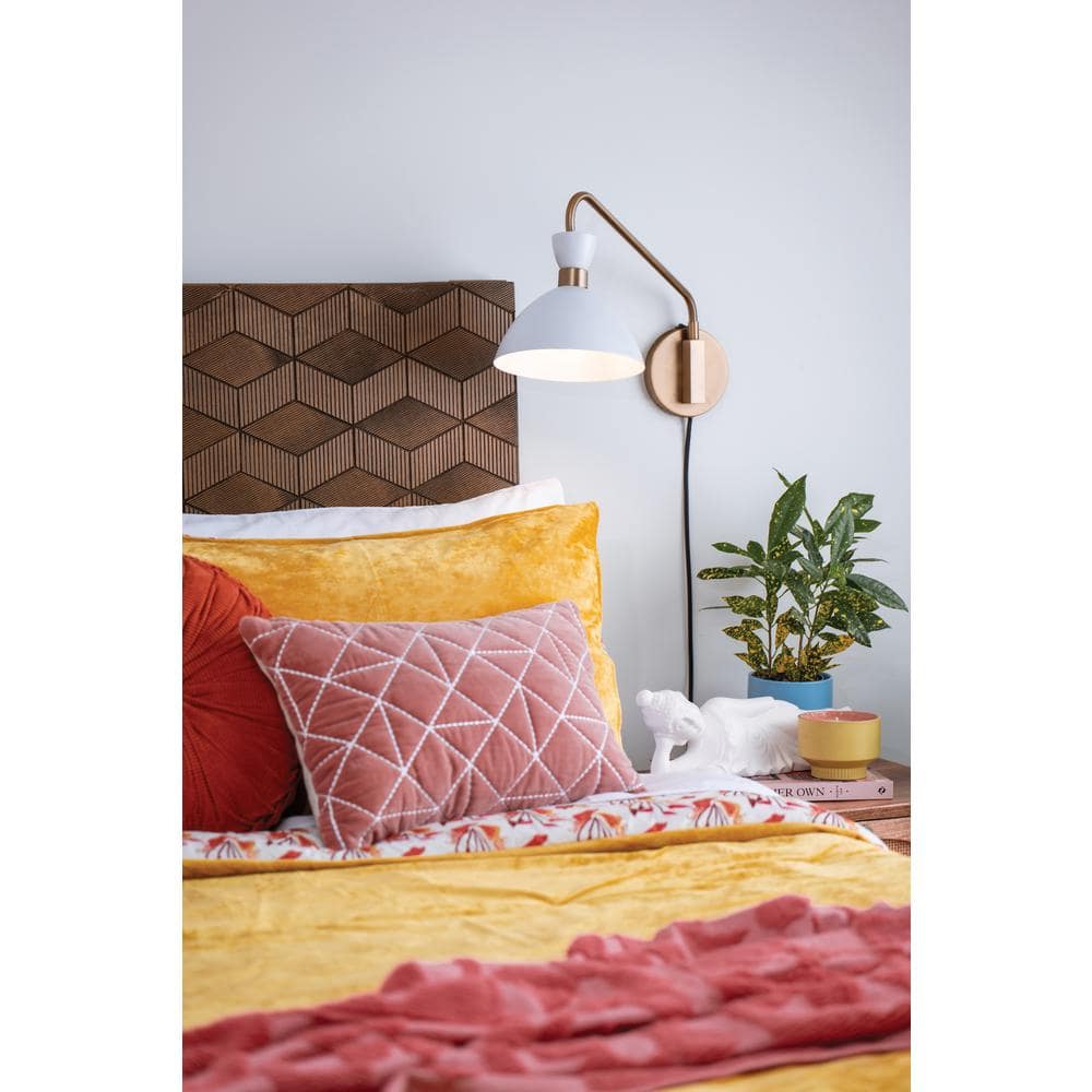 Simon Matte White & Heritage Brass Adjustable 1-Light Sconce