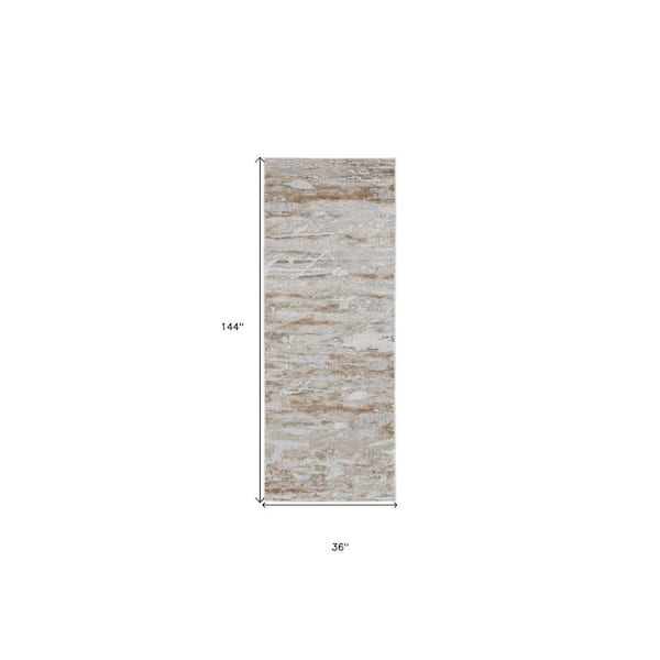 3 ft. X 12 ft. Tan and Ivory Abstract Area Rug