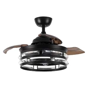 36 in. Indoor Black Metal and Crystal Retractable Ceiling Fan with Light and Remote Control