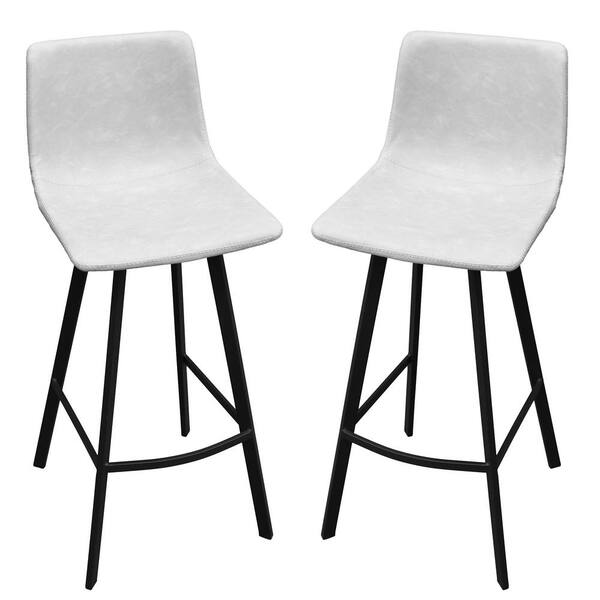 Leisuremod Elland Modern 29.9 in. in Light Grey Upholstered Leather Bar Stool with Black Metal