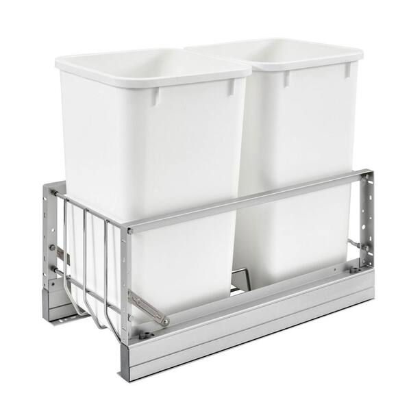 Rev-A-Shelf White Double Pull Out 27 qt. Kitchen Trash Can w/ Soft-Close