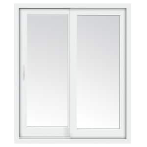 59 in. x 80 in. Glacier White Vinyl Left-Hand Low-E Sliding Patio Door with Screen, Handle Set and Nailing Fin